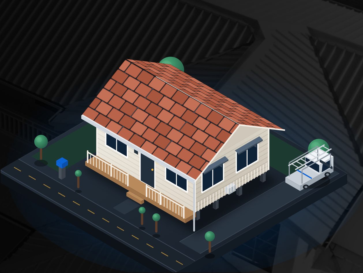 Illustration of the same home with its old tile roof